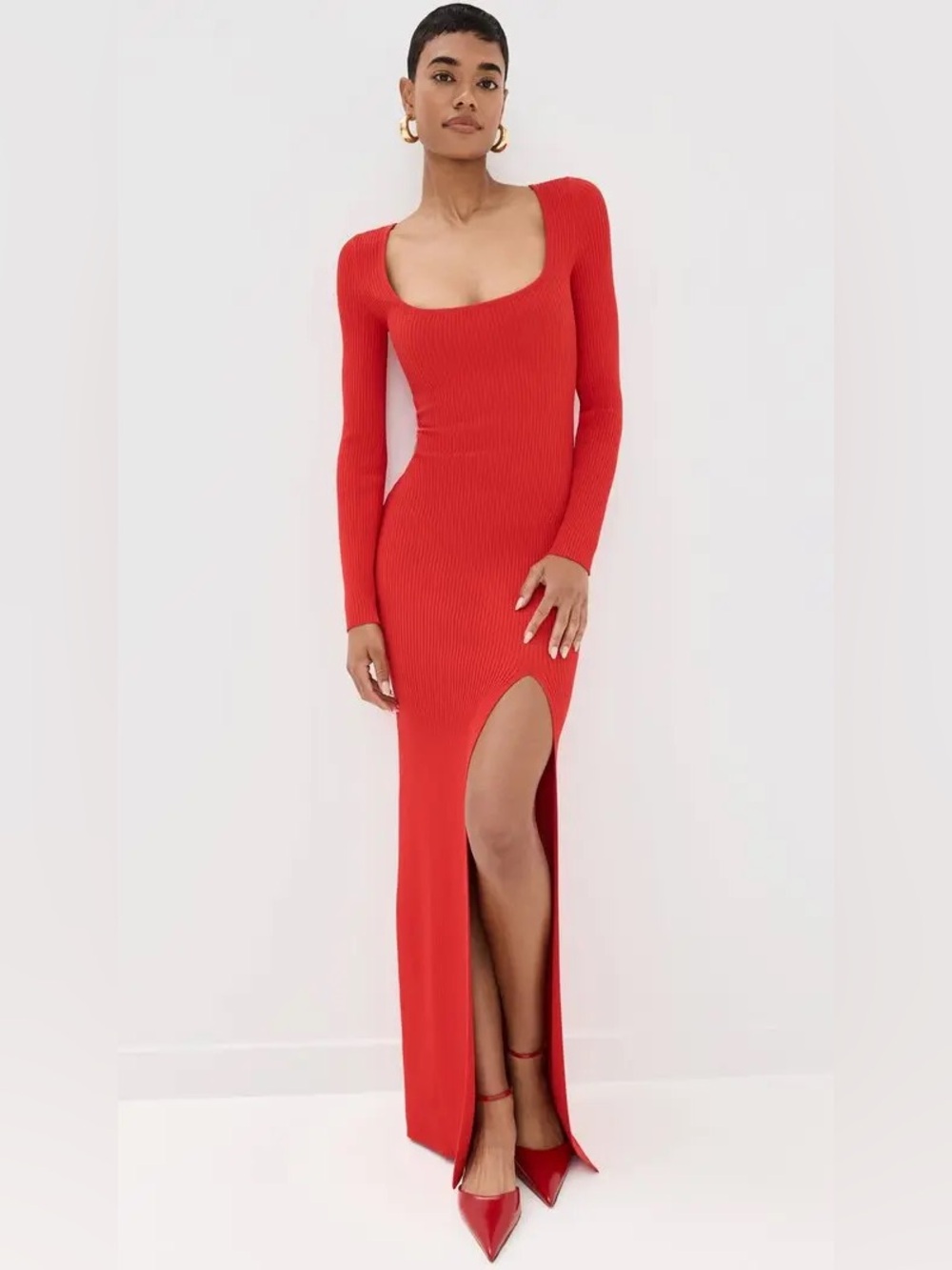 Good American Virgo Ribbed Long Sleeve Maxi Dress Res Size Small 57305